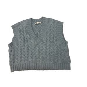 ZARA BLUE CABLE KNIT SWEATER CROPPED VEST SIZE SMALL preppy
